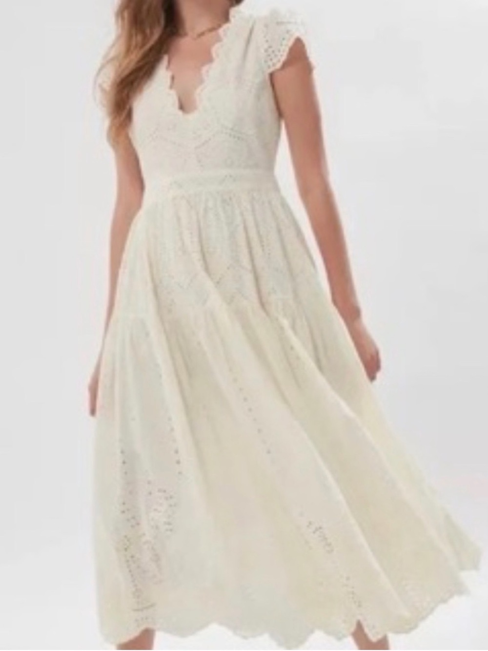 UO Wild Daisy Eyelet Tie Back Midi Dress in White